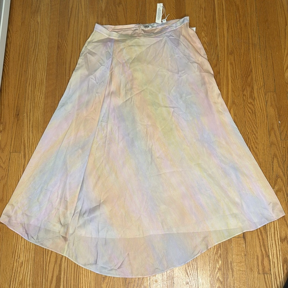 Vince Draped Midi Skirt in Rainbow Wash - Size 8 - Picture 3 of 16
